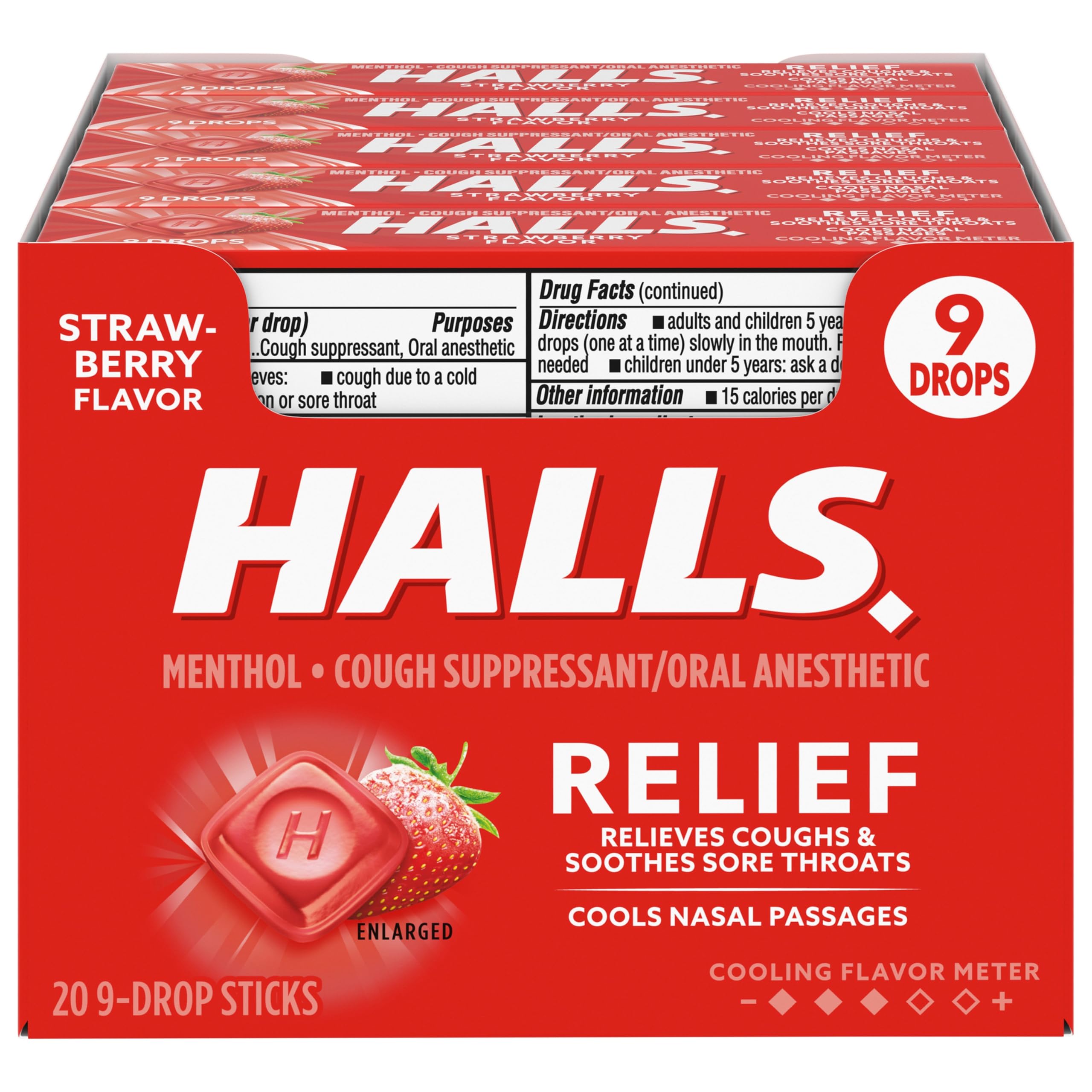 Product image of HALLS Relief Strawberry Cough Drops 9 Drops Pack of 20